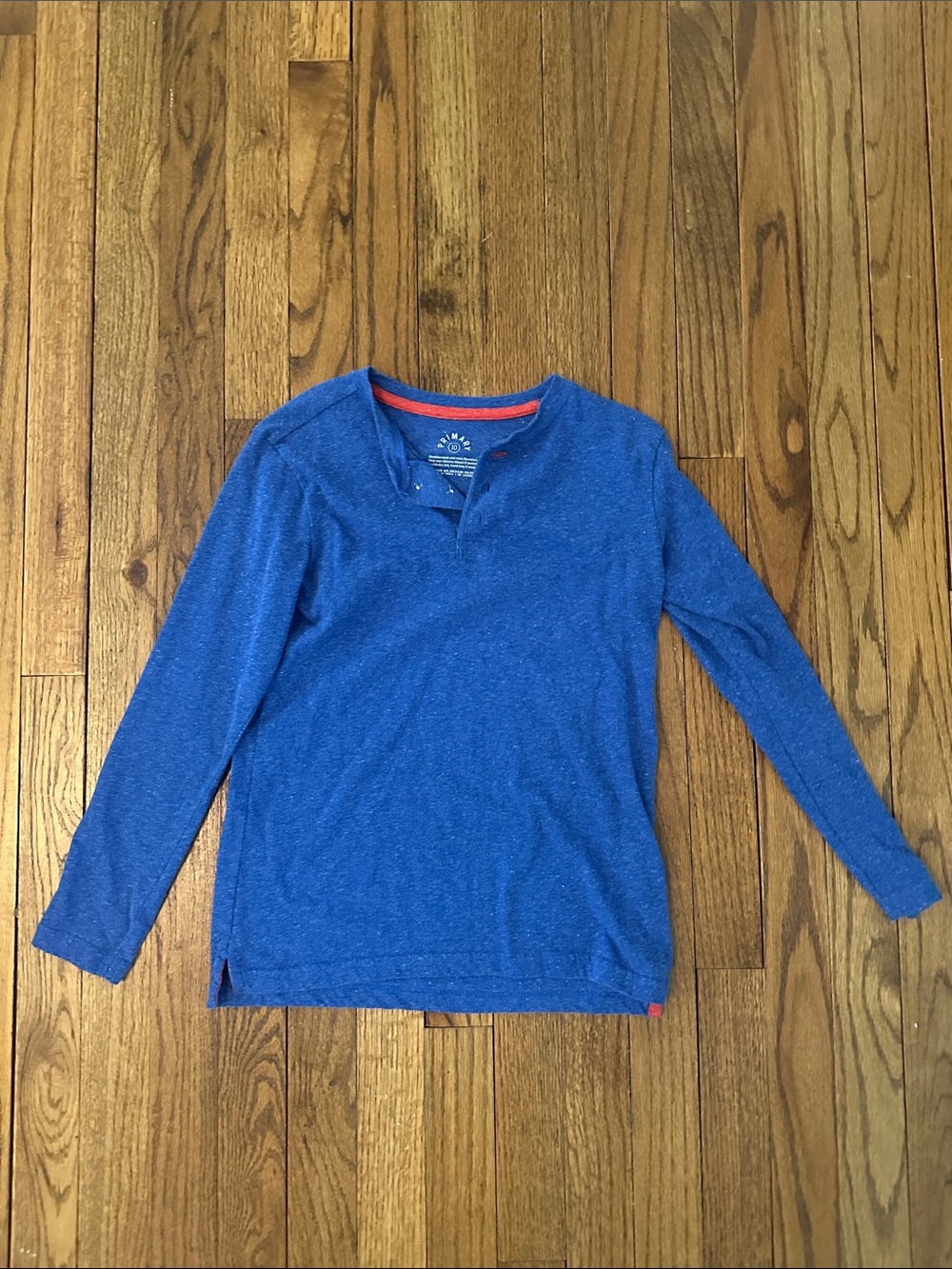 Primary Royal Blue Long-Sleeve Henley Tee with Orange Trim